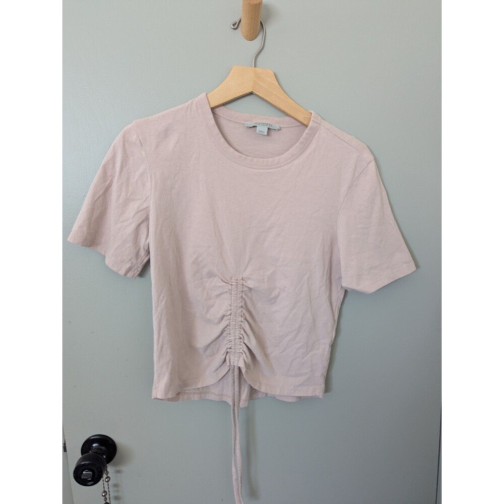 All Saints Gia Cropped Top Women's Pink Ruched Front Cotton Classic Minimalist